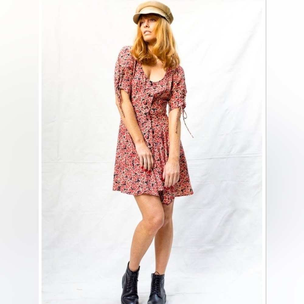 Free People Floral Print Laced Up Mini Dress Small
